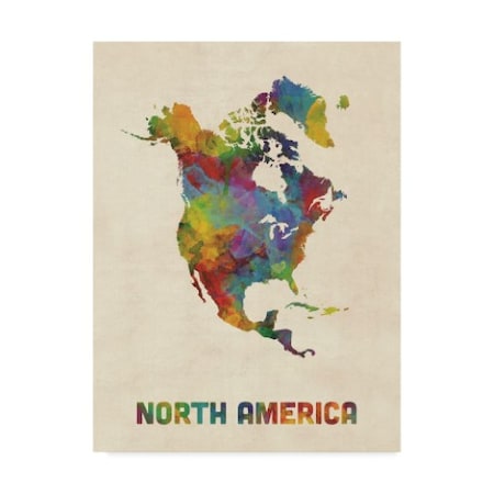 Michael Tompsett 'North America Continent Watercolor Map' Canvas Art,18x24